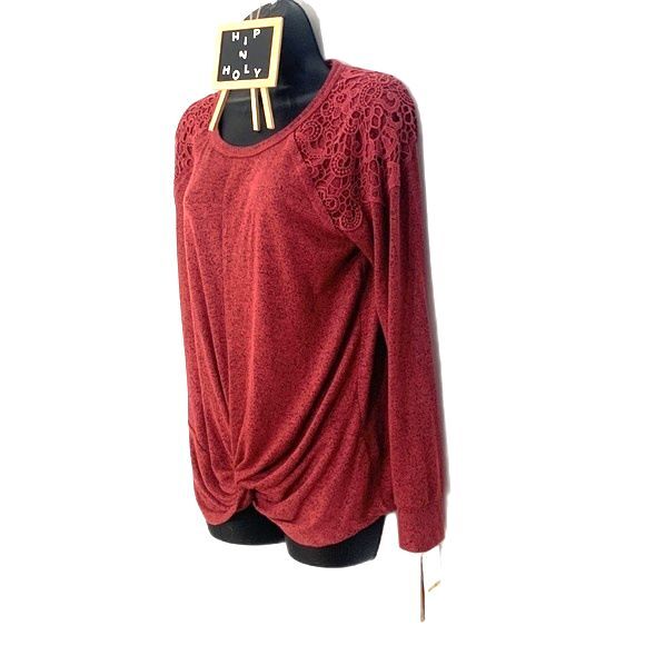 Mason & Belle Twist Front Long Sleeve Top Soft Mauve Speckled Size Small NWT - Picture 3 of 11